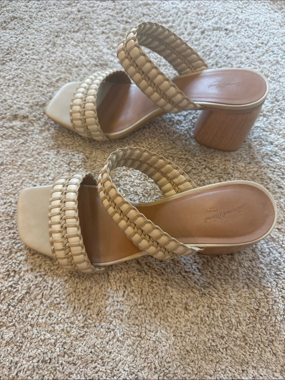 Universal Thread Braided Double-Strap Beige Slide Heels